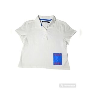 Calvin Klein Jeans White Polo Cropped Shirt Size M